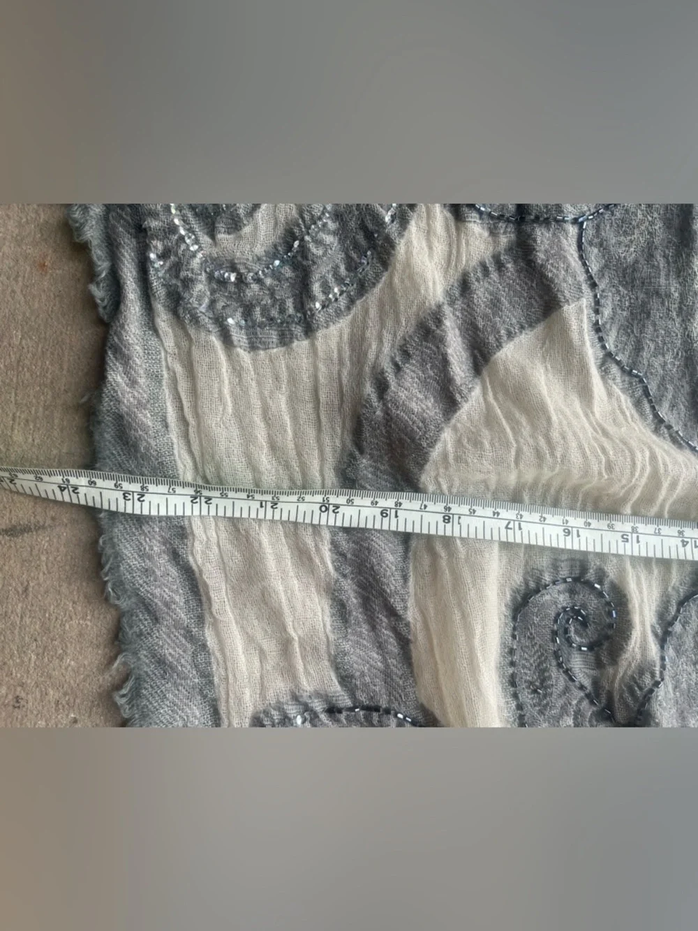 Ahujasons Gray & Cream Beaded Paisley Shawl Wrap
